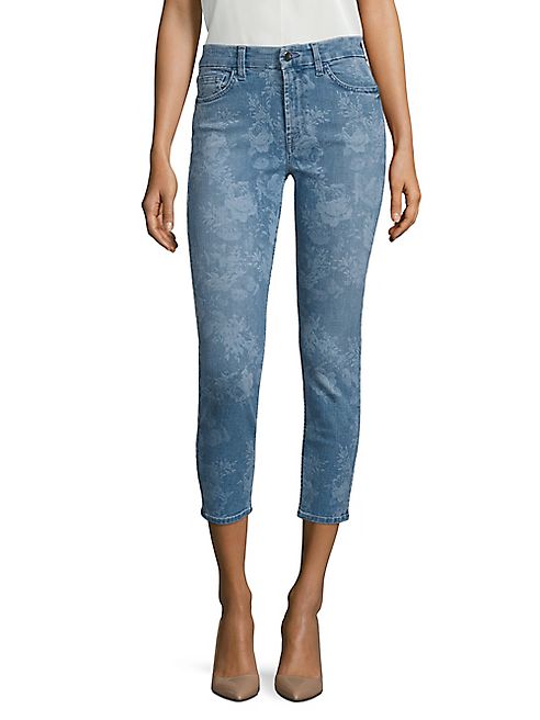 Jen7 - Lasered Rose Printed Cropped Skinny Jeans