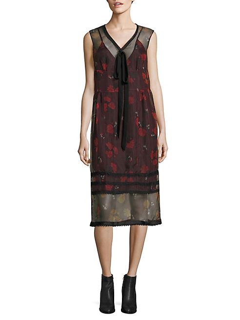 COACH 1941 - Bib Tie-Front Sheer Silk-Blend Dress