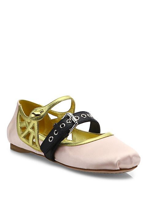 Miu Miu - Double-Strap Satin Ballet Flats