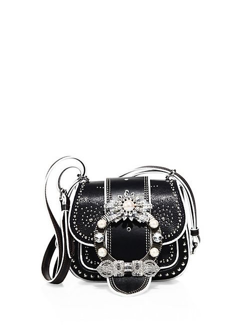 Miu Miu - Dahlia Jewel-Buckle Studded Leather Shoulder Bag