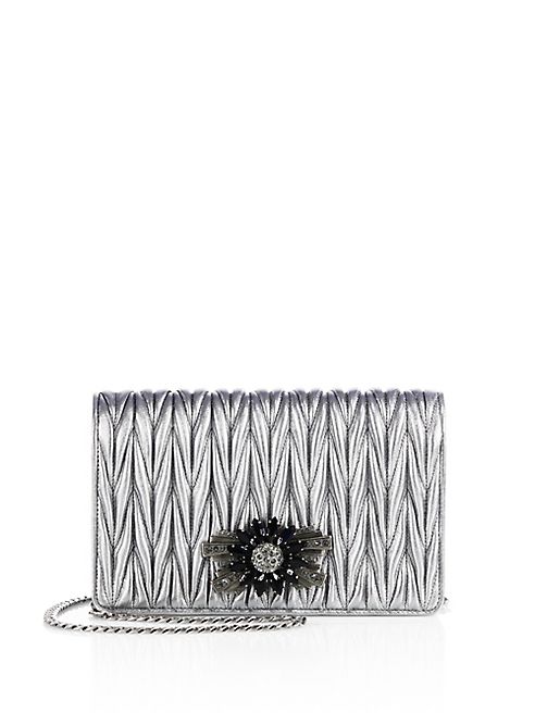 Miu Miu - Delice Jeweled Matelassé Metallic Leather Clutch