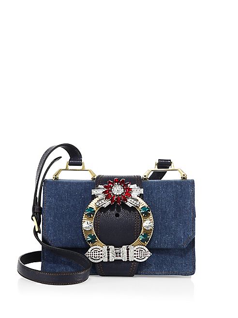 Miu Miu - Lady Crystal-Buckle Denim Shoulder Bag