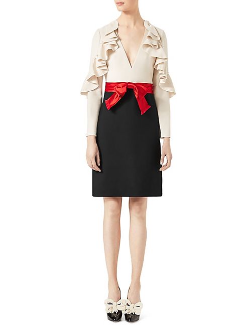 Gucci - Ruffle-Sleeve Silk & Wool Bow Dress