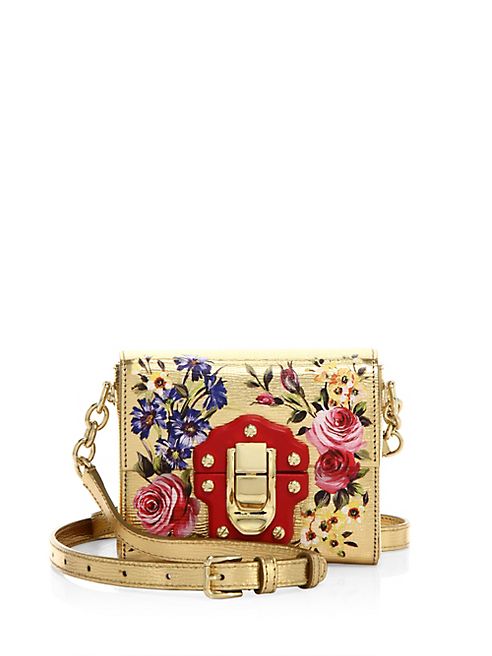 Dolce & Gabbana - Miss Luccia Mini Rose-Print Metallic Leather Shoulder Bag