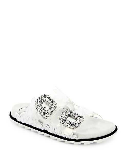 Roger Vivier - Slidy Viv Crystal Buckle Lace-Embroidered PVC Slides