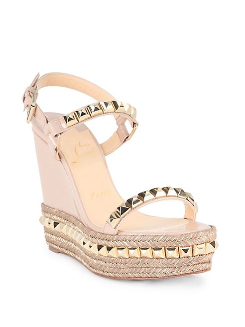 Christian Louboutin - Cataclou 120 Studded Patent Leather Espadrille Wedge Sandals