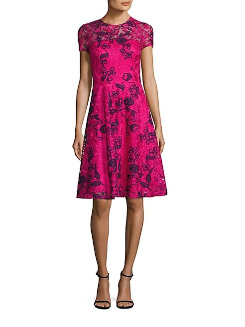 David Meister - Embroidered Lace Fit & Flare Dress