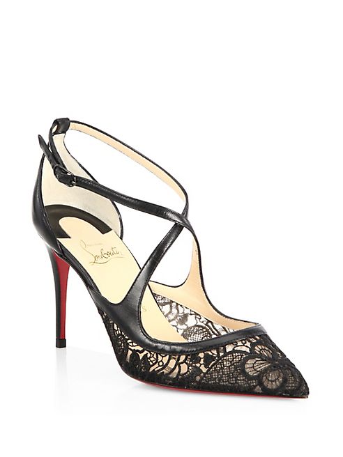 Christian Louboutin - Twistissima 85 Guipure Lace & Leather Pumps