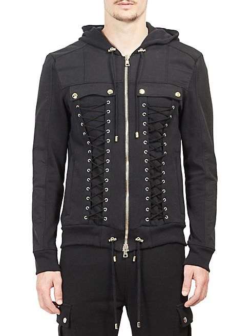 Balmain - Lace-Up Zippered Hoodie