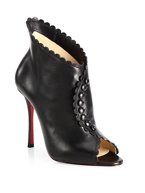 Christian Louboutin - Deguise 100 Scalloped Leather Peep-Toe Booties