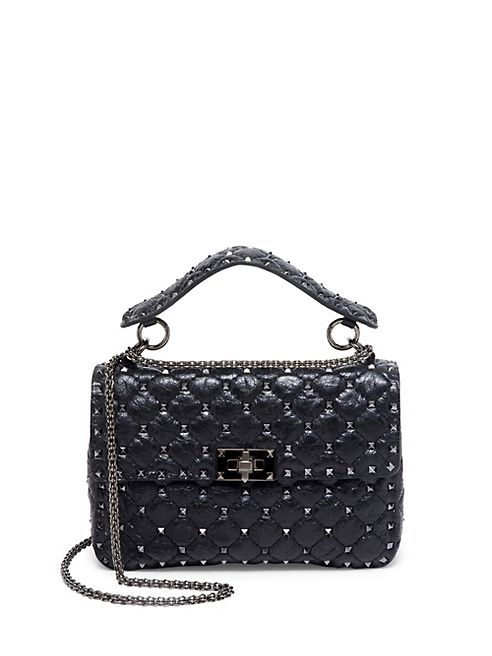 Valentino - Medium Rockstud Stitched Crinkled Leather Chain Shoulder Bag