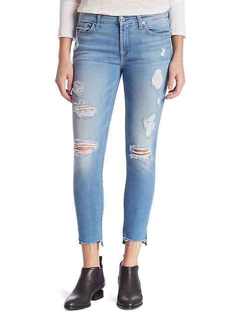 7 For All Mankind - The Ankle Distressed Skinny Jeans