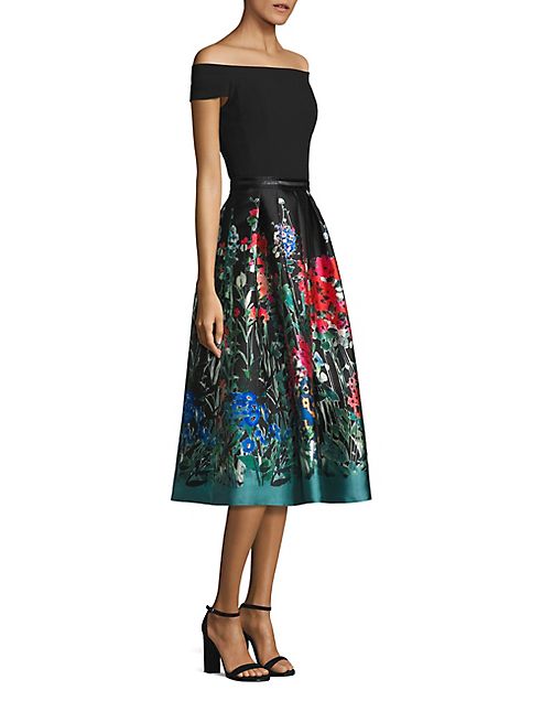 Carmen Marc Valvo - Off-the-Shoulder Printed Fit & Flare Dress