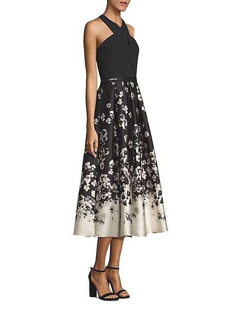 Carmen Marc Valvo - Cross Halter Neck Printed Dress