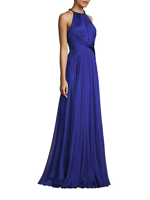 Carmen Marc Valvo - Gathered Waist Chiffon Silk Gown