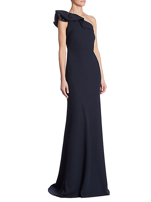 Carmen Marc Valvo - One-Shoulder Crepe Ruffled Gown