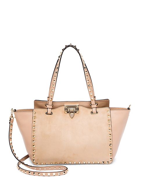 Valentino - Small Rockstud Leather & Suede Tote