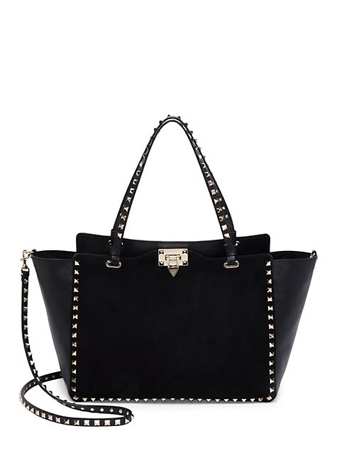 Valentino - Medium Rockstud Leather & Suede Tote