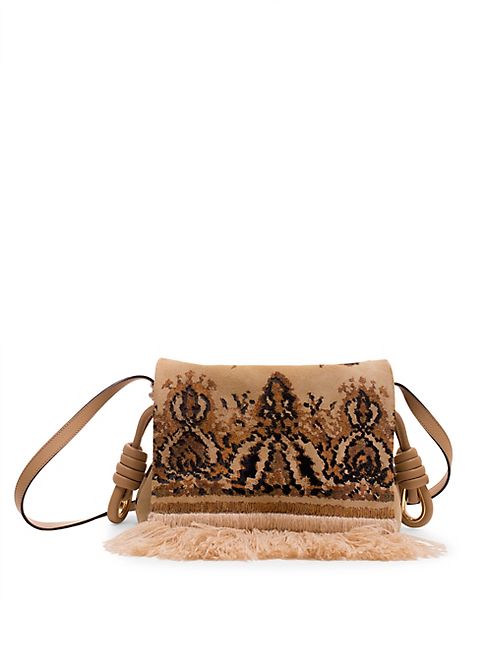 LOEWE - Flamenco Flap Tapestry Suede Bag