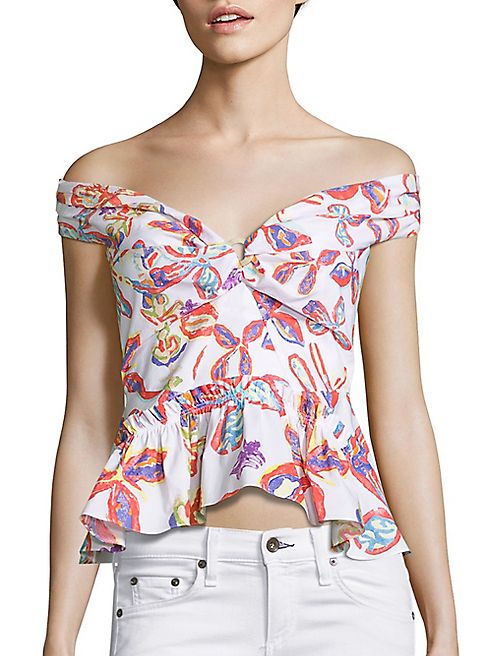 Peter Pilotto - Printed Off-The-Shoulder Peplum Top