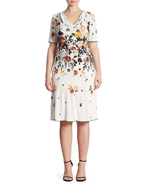 Stizzoli, Plus Size - Floral Printed Cowlneck Dress