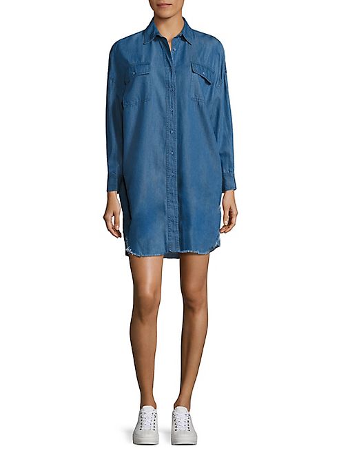 KENDALL + KYLIE - Frayed Chambray Denim Shirt Dress