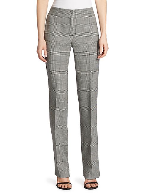 Akris punto - Faux Leather-Piped Glen Plaid Wool Trousers