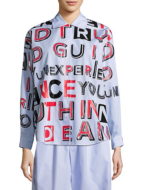 Maison Margiela - Text-Print Striped Cotton Shirt