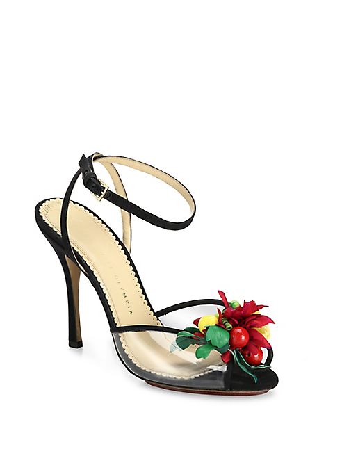 Charlotte Olympia - Tropicana Embellished Satin & PVC Peep-Toe Sandals