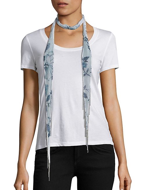 Chan Luu - Skinny Floral-Print Chiffon Scarf