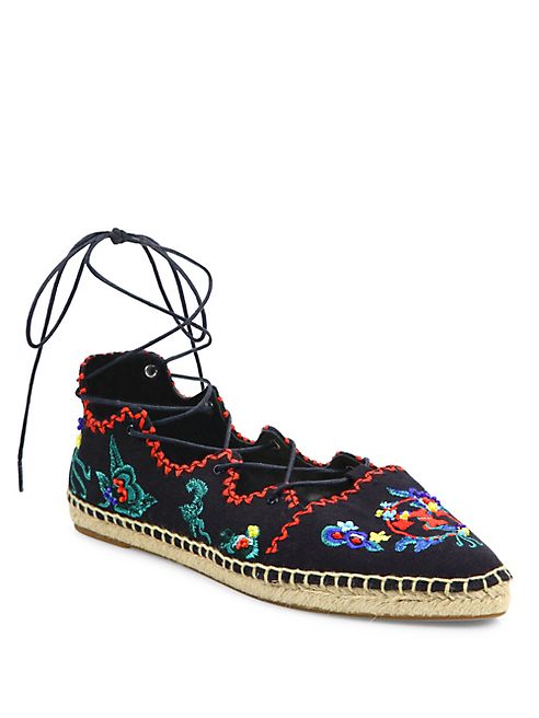 Tory Burch - Sonoma Embroidered Lace-Up Espadrille Flats