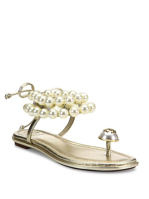 Tory Burch - Melody Beaded Leather Ankle Tie Sandals