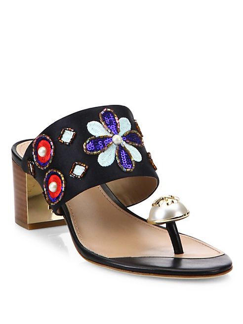 Tory Burch - Estella Silk Blend Ring Slide Sandals