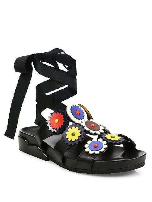 Tory Burch - Margurite Flower Leather Tie Slides