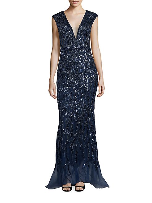 Jovani - Sequined Tulle Gown