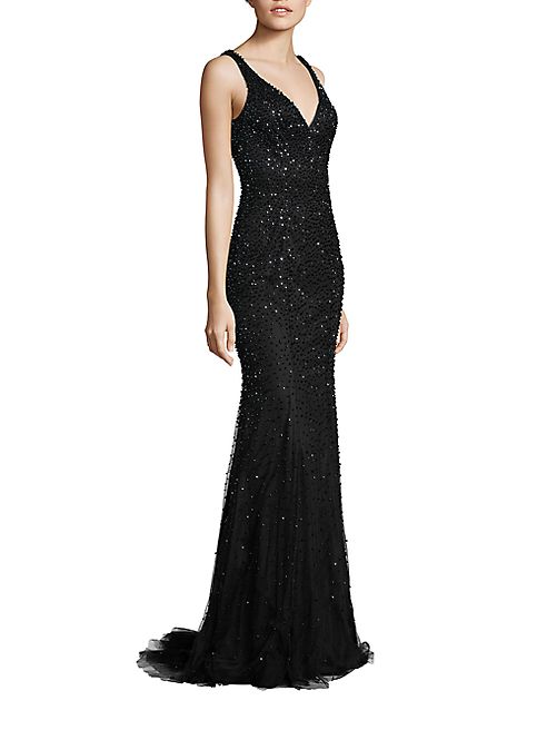 Jovani - Beaded V-Back Gown