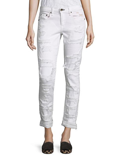 rag & bone/JEAN - Dre Distressed Cuffed Boyfriend Jeans/White Brigade