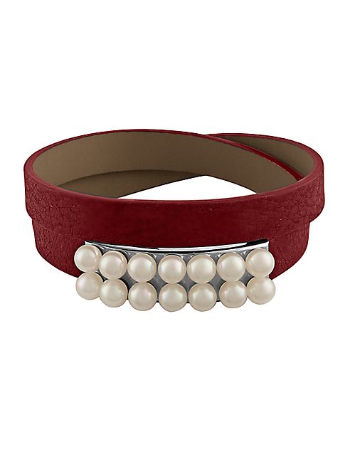 Majorica - New Isla 6MM White Pearl & Leather Bracelet