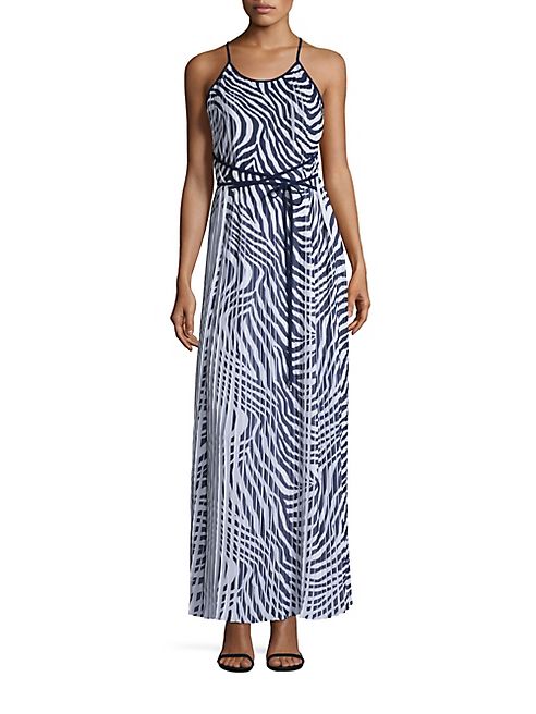 MICHAEL MICHAEL KORS - Plains Zebra-Print Pleated Maxi Dress