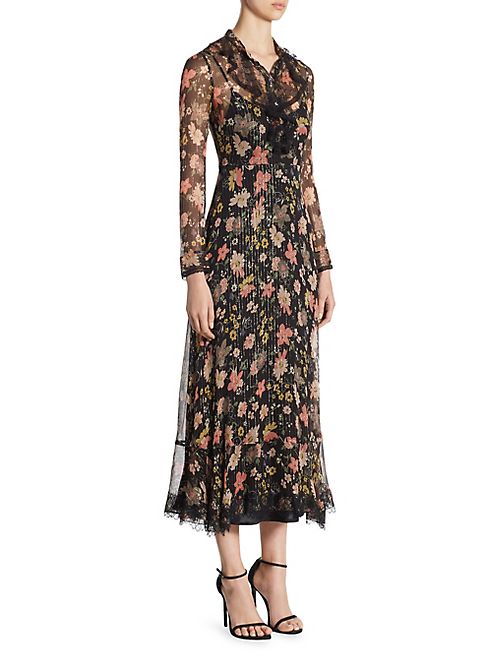 RED Valentino - Metallic Floral-Print Midi Dress