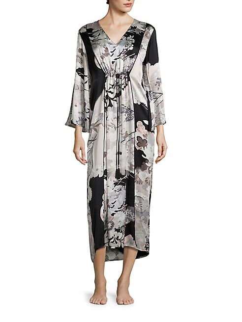 Josie Natori - Yuzen Floral Printed Silk Caftan