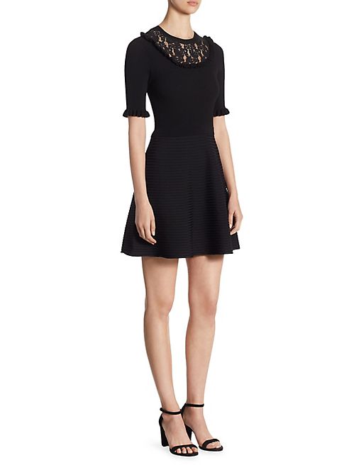 RED Valentino - Lace Bib Rib-Knit Dress