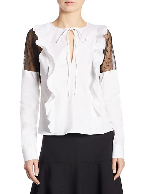 RED Valentino - Ruffled Lace-Inset Blouse