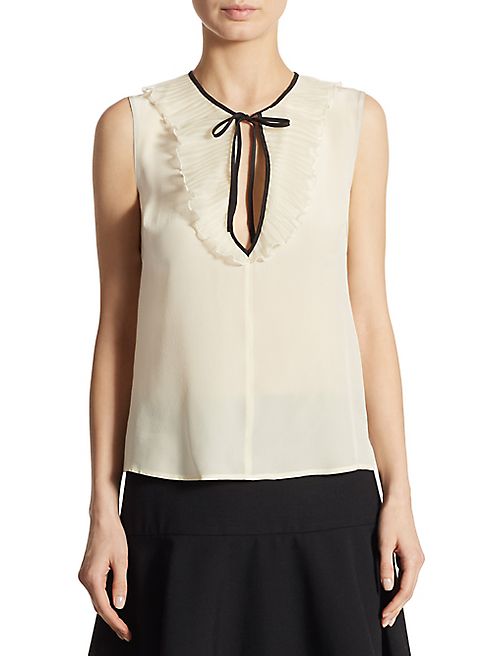 RED Valentino - Ruffled Keyhole Silk Blouse