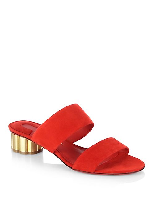 Salvatore Ferragamo - Belluno Flower Heel Suede Slide Sandals