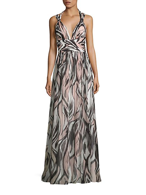 Aidan Mattox - Halter Shirred Printed Maxi Dress