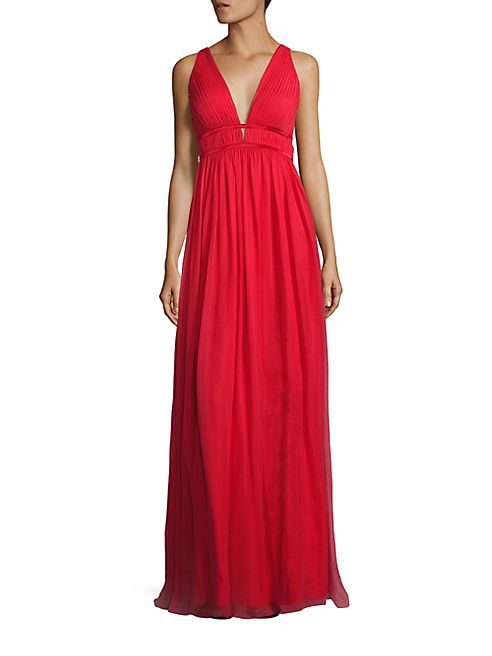 Aidan Mattox - Double V Shirred Silk Gown