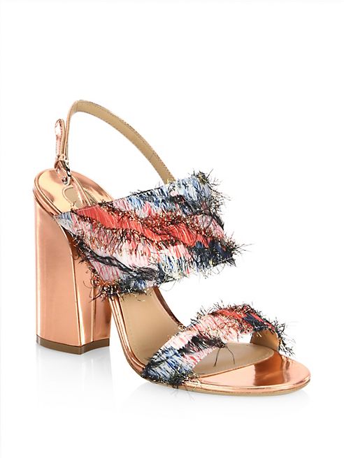 Salvatore Ferragamo - ELBAX51 Jacquard Fringe Ankle Strap Sandals