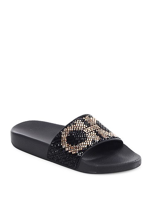 Salvatore Ferragamo - Groove Crystal-Embellished Gancini Pool Slides