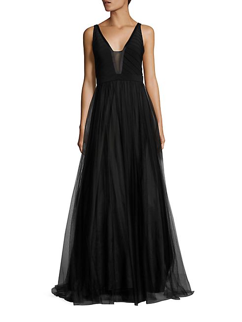 Aidan Mattox - Deep Illusion V-Neck Tulle Gown